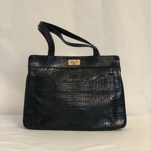Black Crocodile Embossed Handbag
